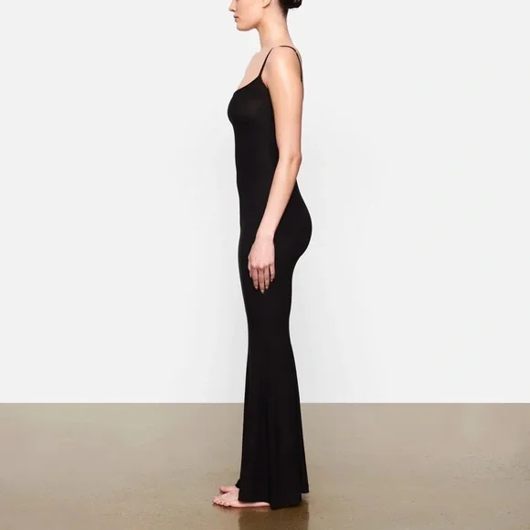 NWT SKIMS BLACK LONG SLIP DRESS - Picture 3 of 4